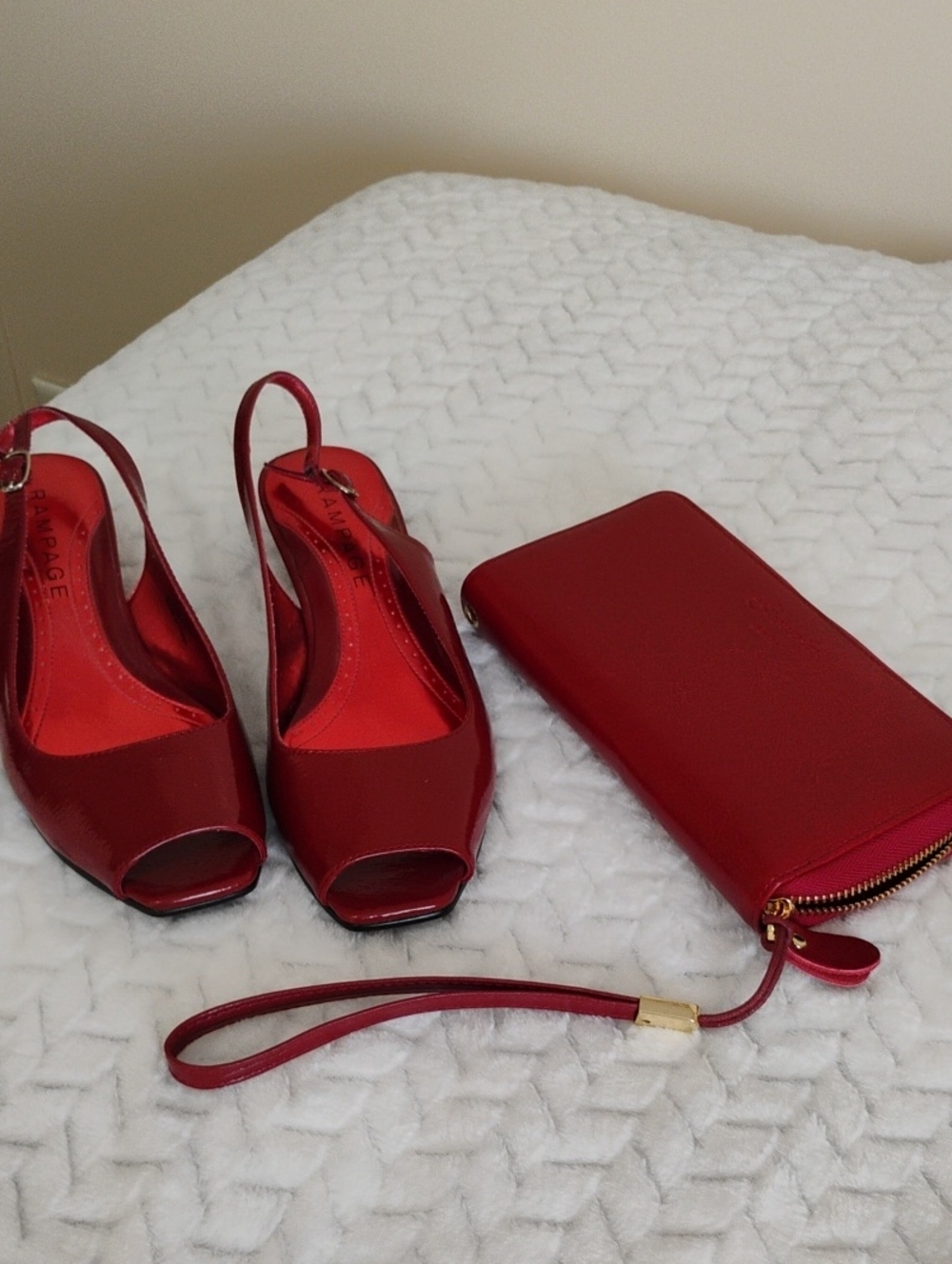 Rampage Red Peep-Toe Slingback Heels with Matching Clutch